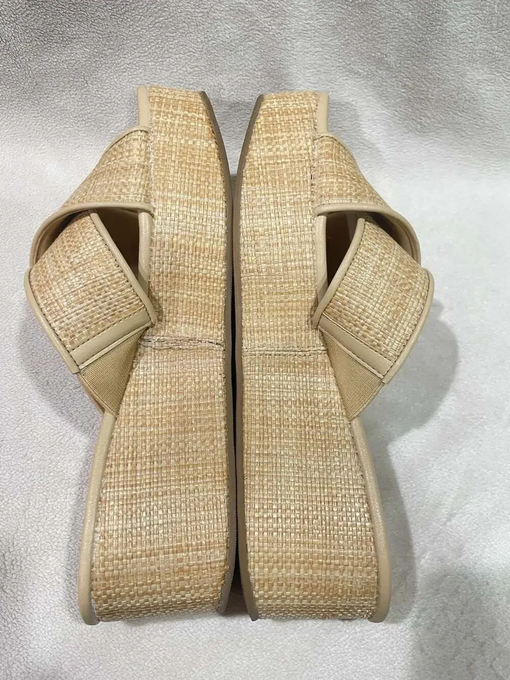 J.Crew Factory Raffia Crisscross Platform Wedge Sandals Size 8 Natural Beige
